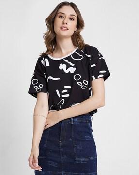 women printed boxy fit crop t-shirt