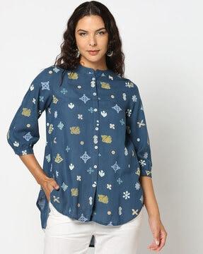 women printed button-down relaxed fit top