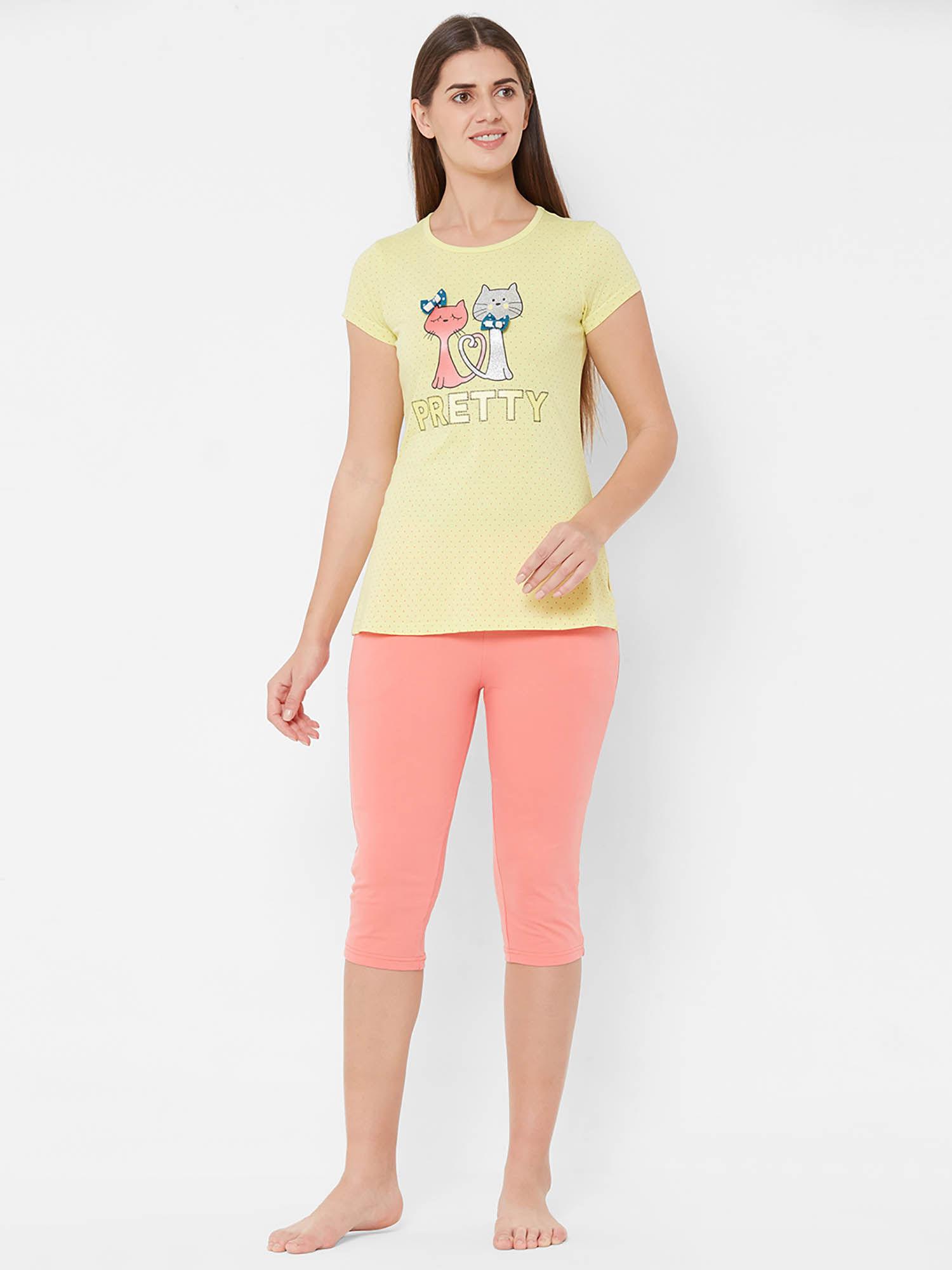 women printed capri with t-shirt (set of 2)