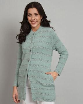 women printed cardigan with button closure