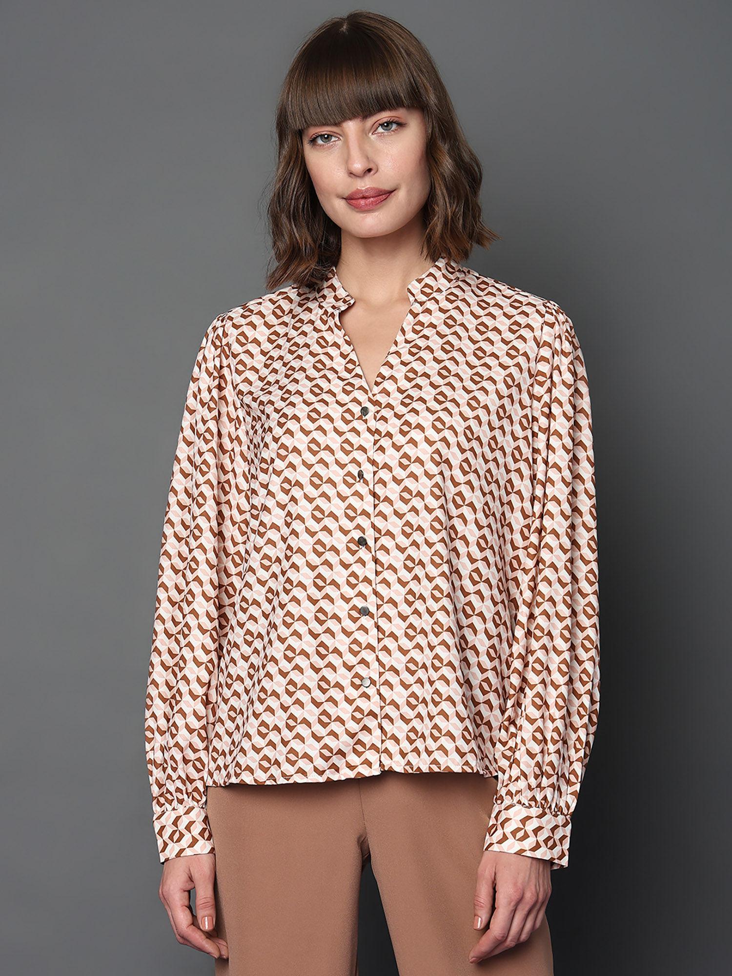 women printed casual wear brown shirt