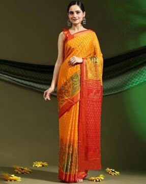 women printed chiffon saree with contrast border