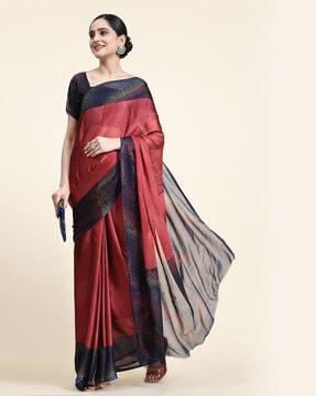 women printed chiffon saree with contrast zari border