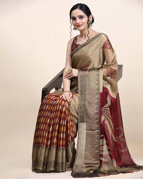 women printed chiffon saree with contrast zari border