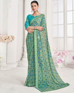 women printed chiffon saree with lace border
