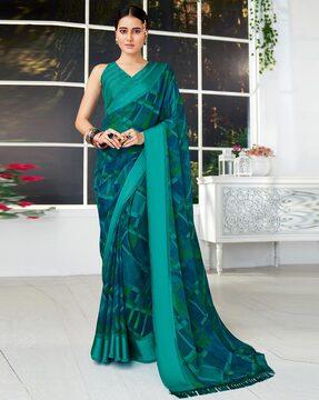 women printed chiffon saree with tassels