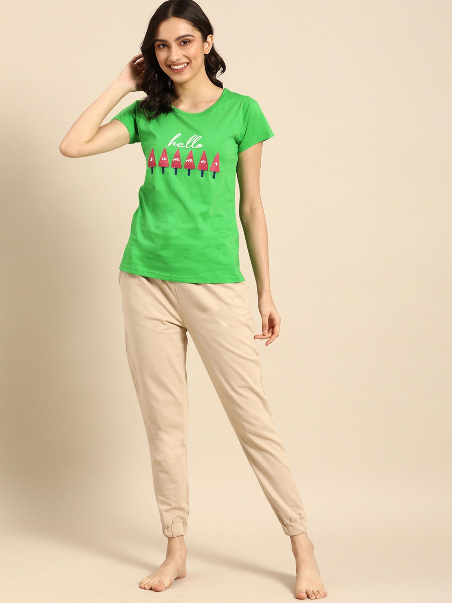 women printed cotton boyfriend t-shirt - green