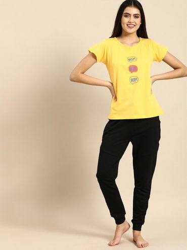 women printed cotton boyfriend t-shirt - yellow