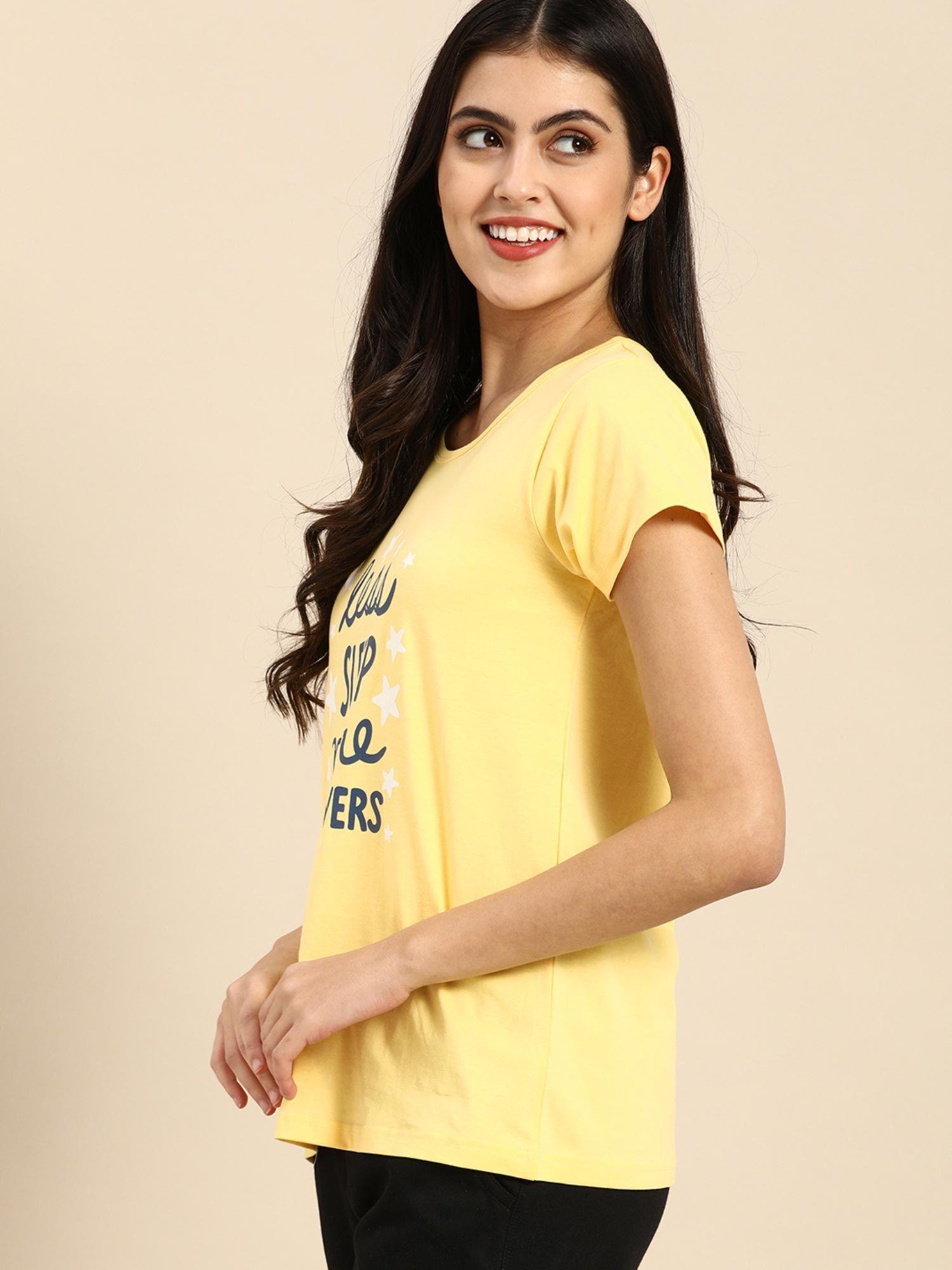 women printed cotton boyfriend t-shirt - yellow