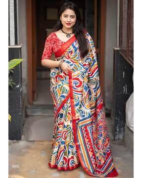 women printed cotton crepe saree