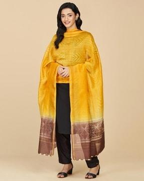 women printed cotton silk dupatta