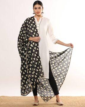 women printed cotton voile dupatta with lace