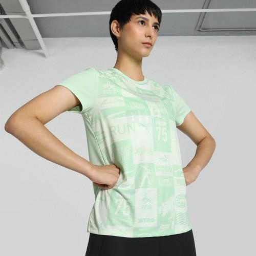 women printed crew neck polyester green t-shirt