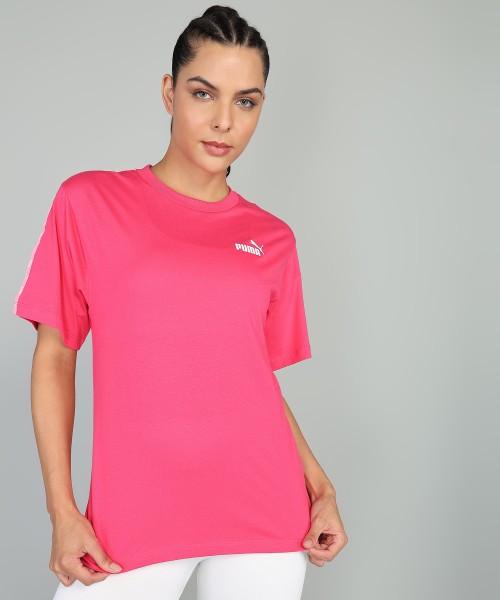 women printed crew neck pure cotton pink t-shirt