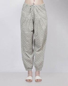 women printed dhoti pants with drawstring waist