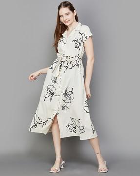 women printed dress with short sleeves