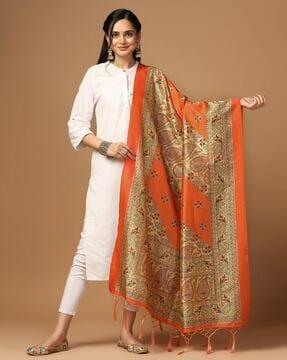 women printed dupatta with contrast border