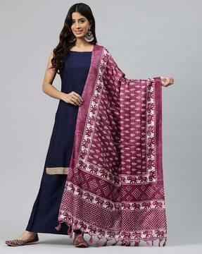 women printed dupatta with tassels