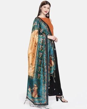 women printed dupatta with tassels