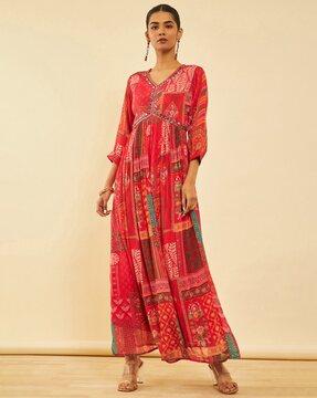 women printed fit & flare dres