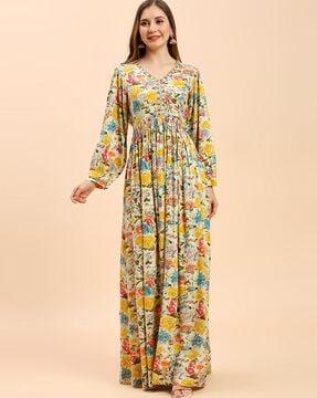 women printed fit & flare gown dress