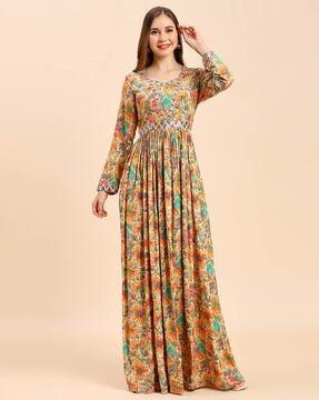 women printed fit & flare gown dress