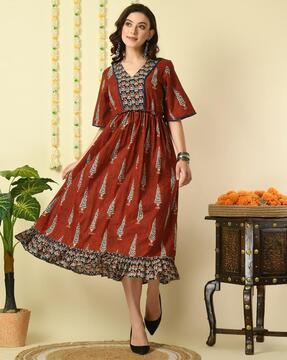 women printed fit & flared dress