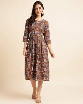 women printed fit & flared dress