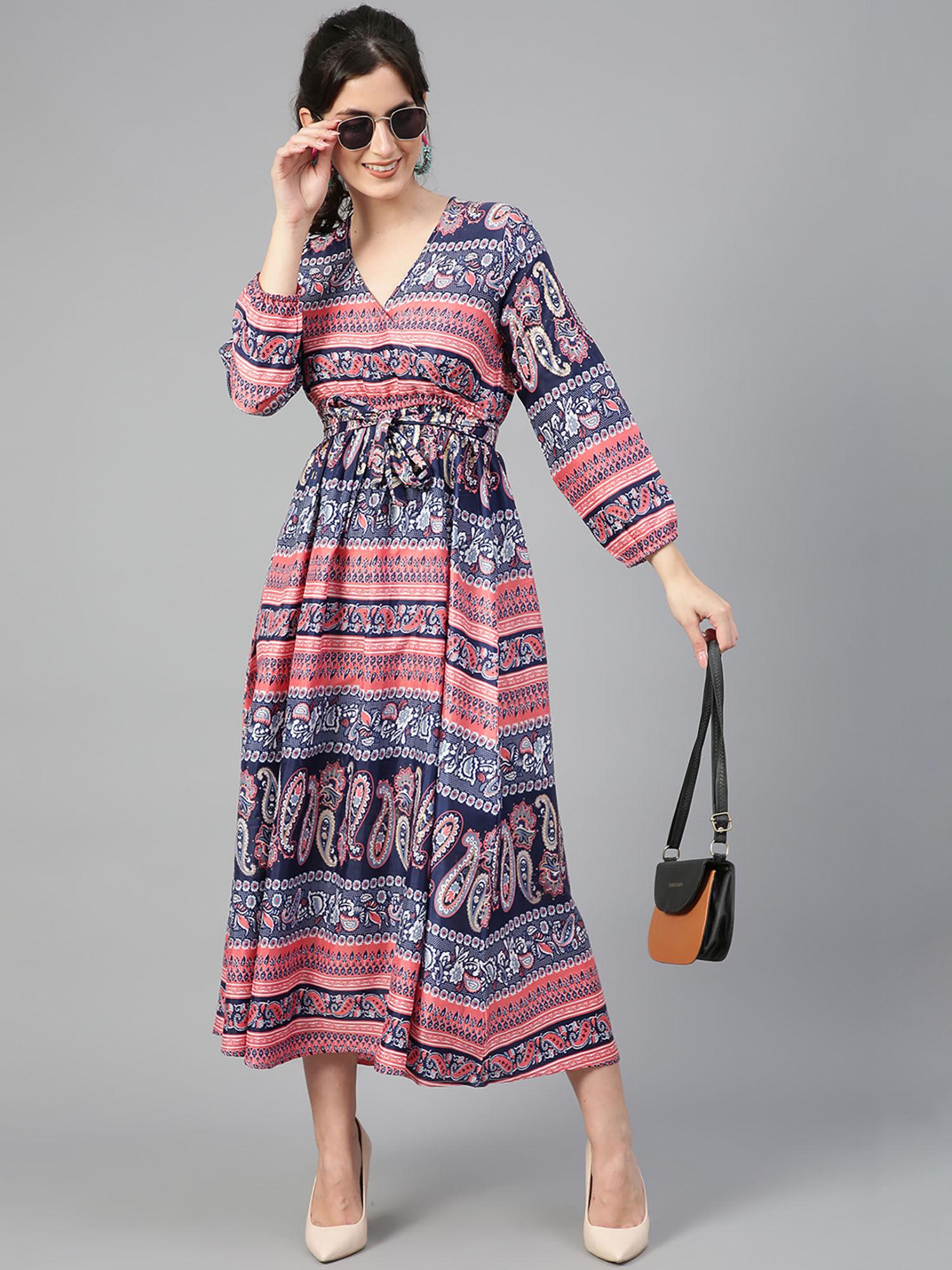 women printed fit flared multicolour dress