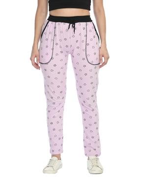 women printed fitted track pants