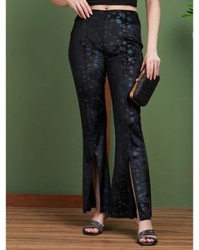 women printed flared flat-front trousers