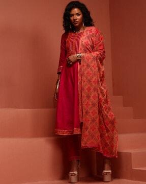 women printed flared kurta set