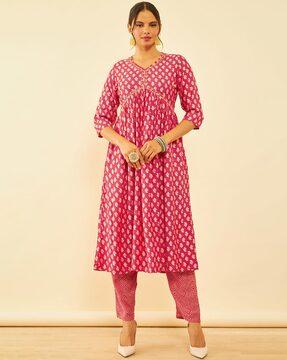 women printed flared kurta set