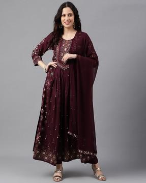 women printed flared kurta set