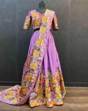 women printed flared lehenga choli set with dupatta