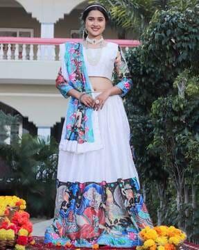 women printed flared lehenga choli set with dupatta