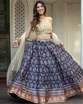 women printed flared lehenga choli set with dupatta