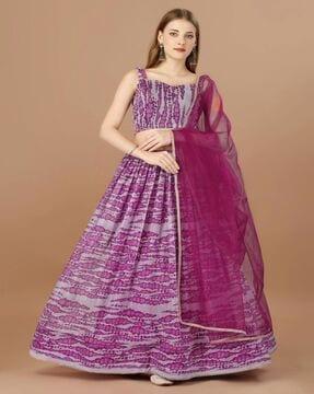 women printed flared lehenga choli set with dupatta