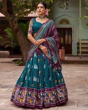 women printed flared lehenga choli set