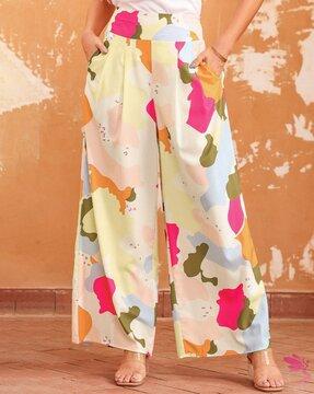 women printed flared palazzos with insert pocket