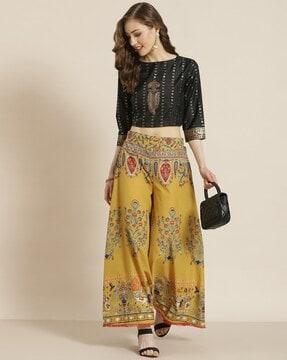 women printed flared palazzos