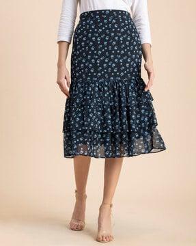 women printed flared skirt with elasticated waist