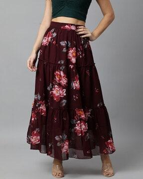 women printed flared skirt