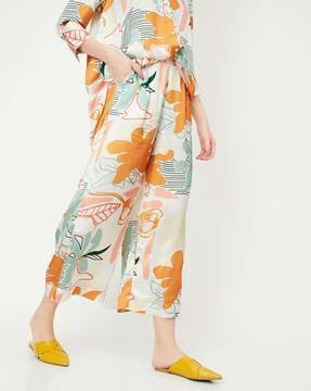 women printed flat-front palazzos