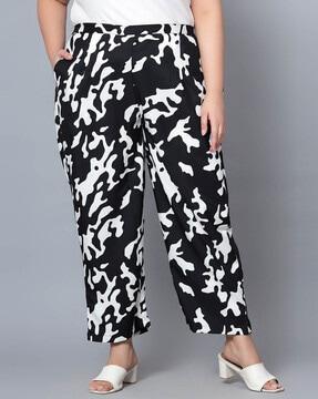 women printed flat-front relaxed fit trousers