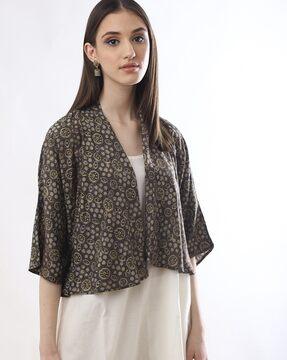 women printed front-open shrug