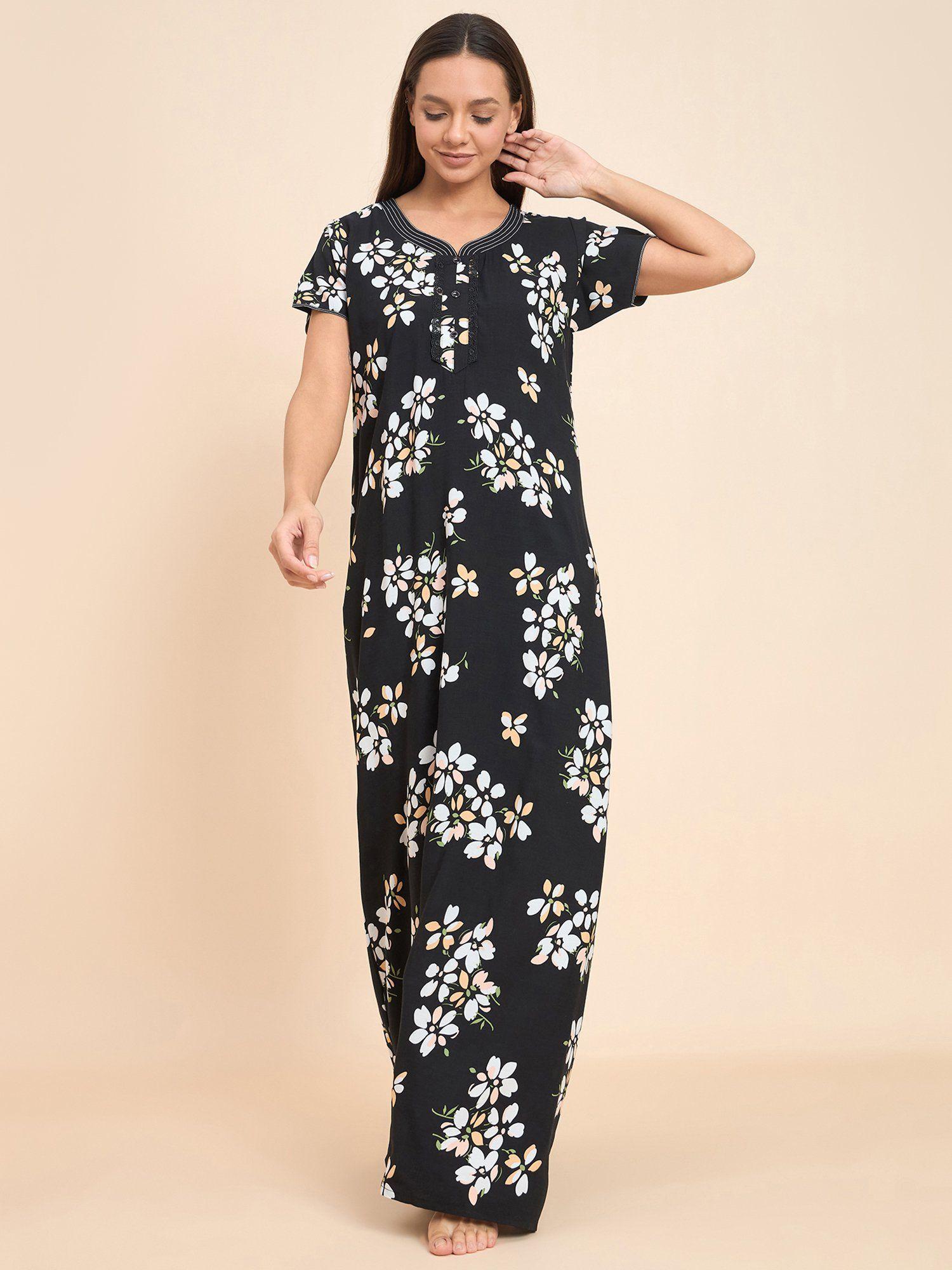 women printed full length night dress