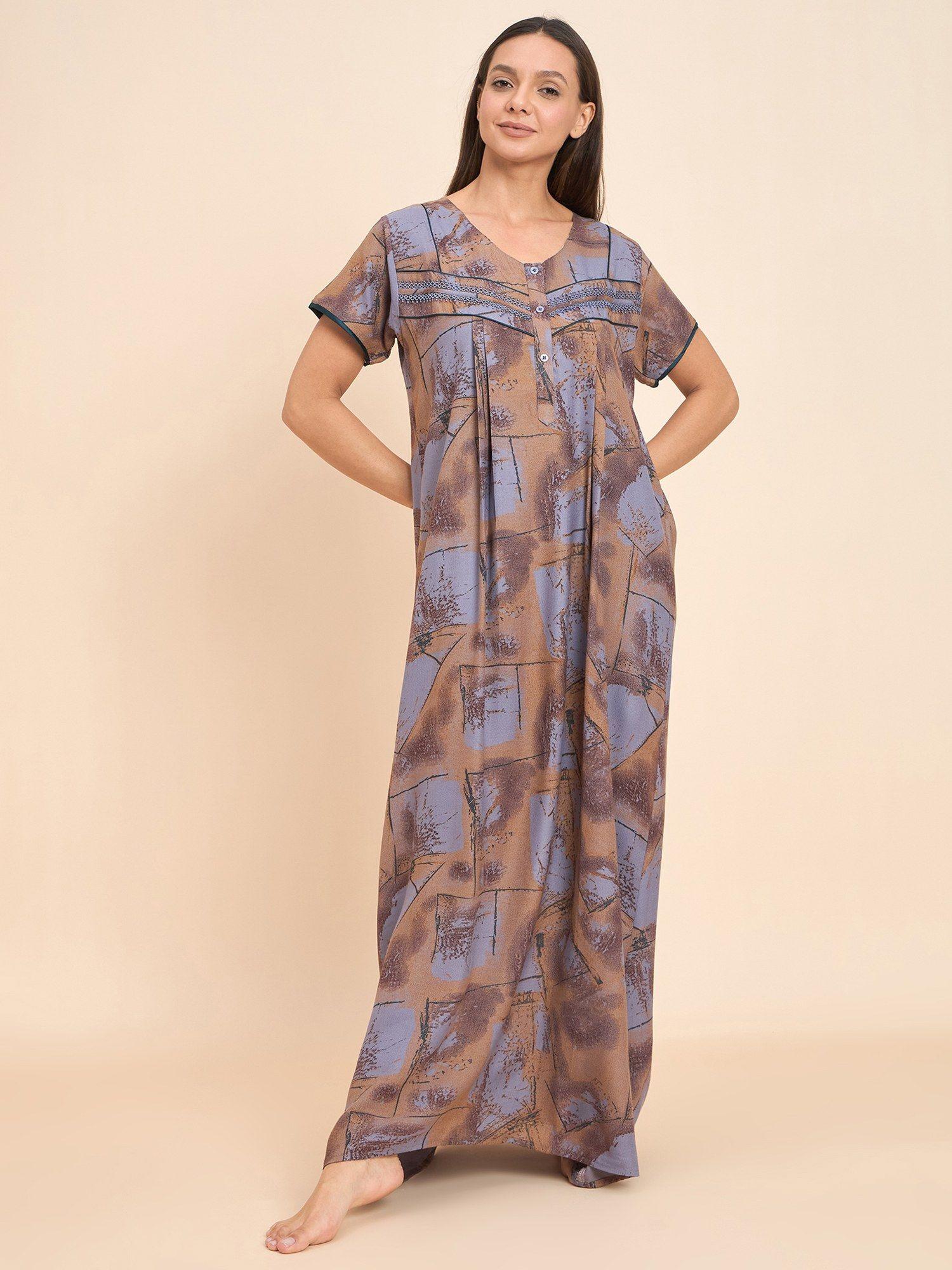 women printed full length nightdress