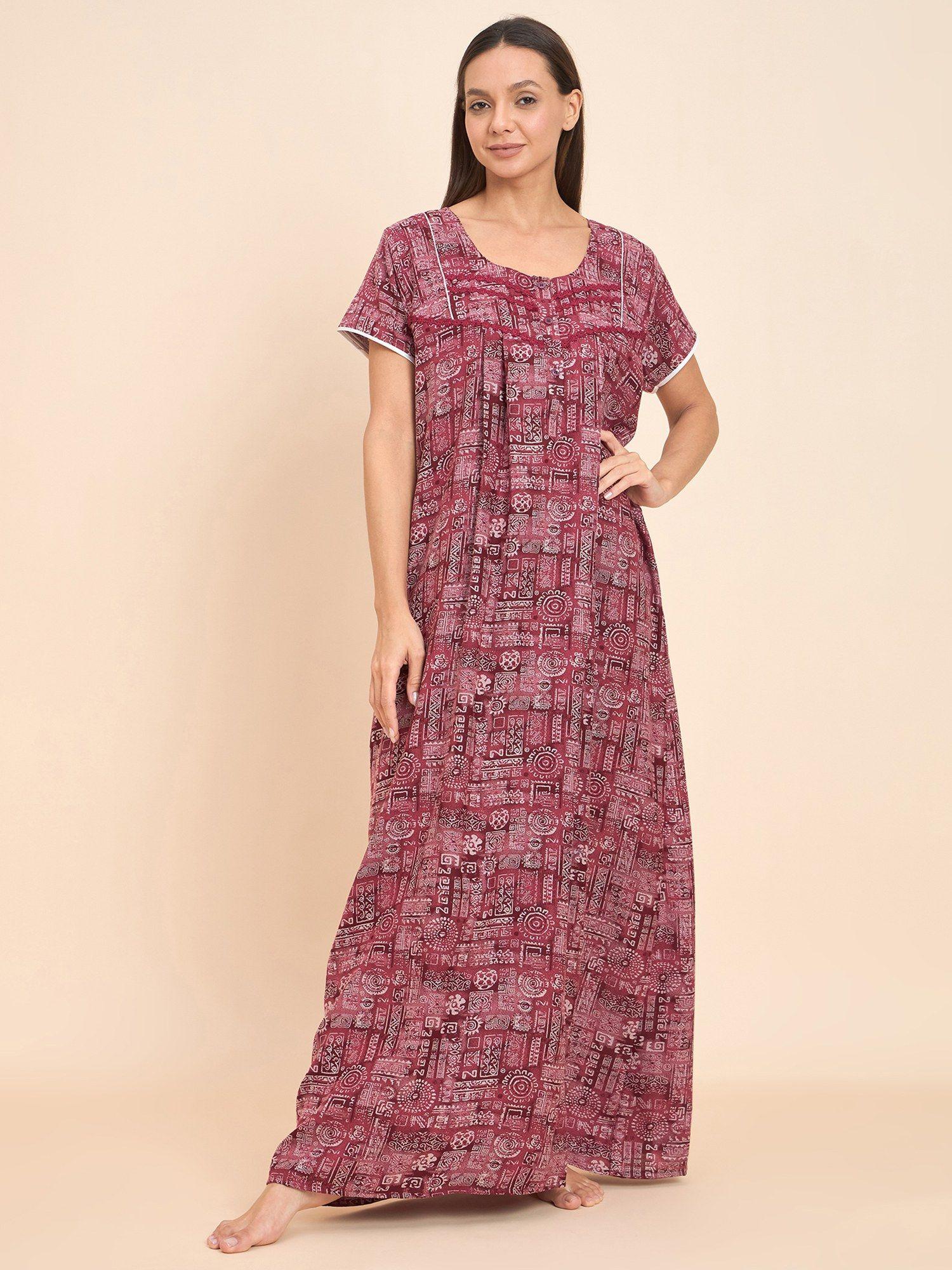 women printed full length nightdress