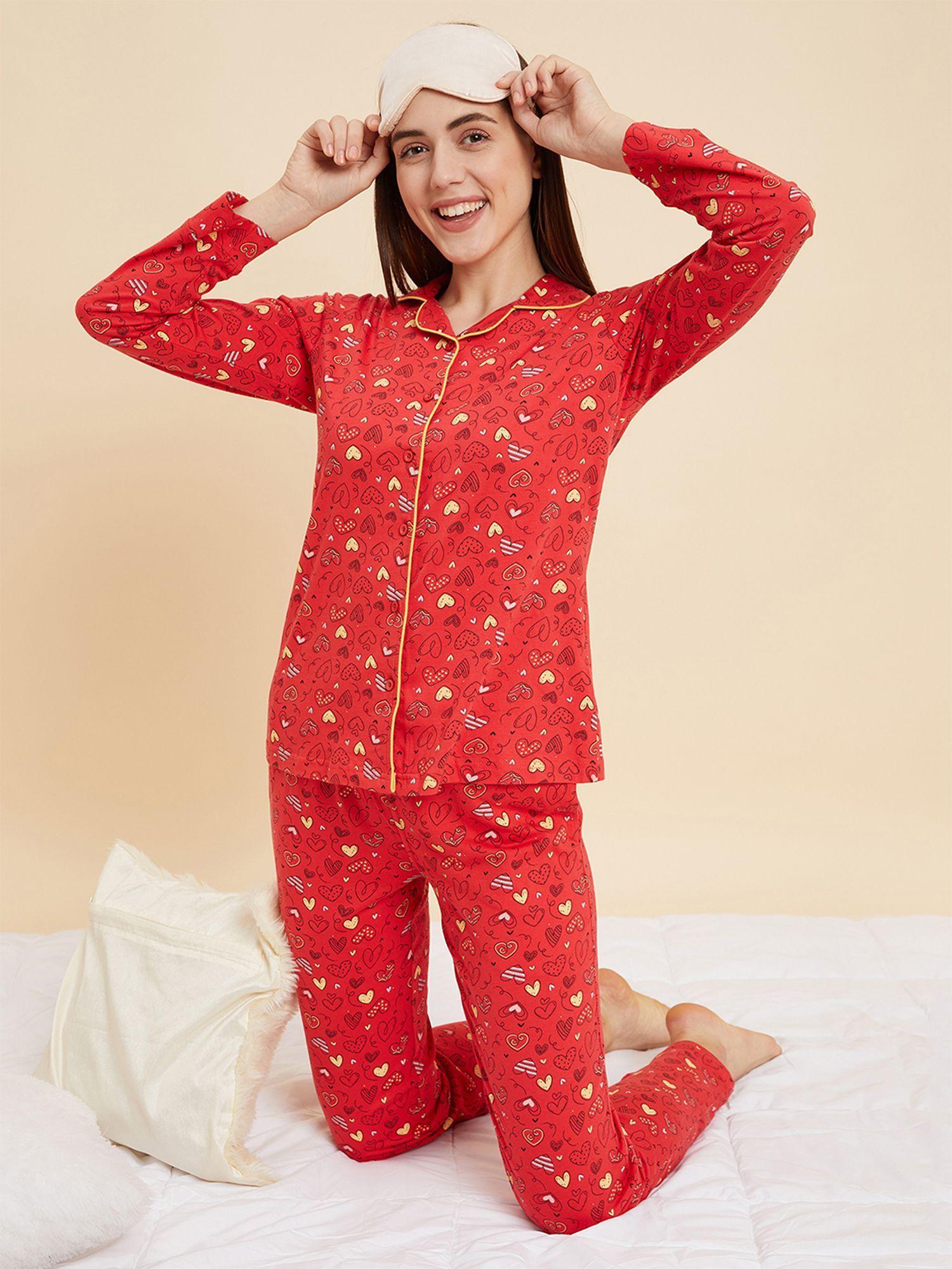 women printed full sleeves pyjama (set of 2)